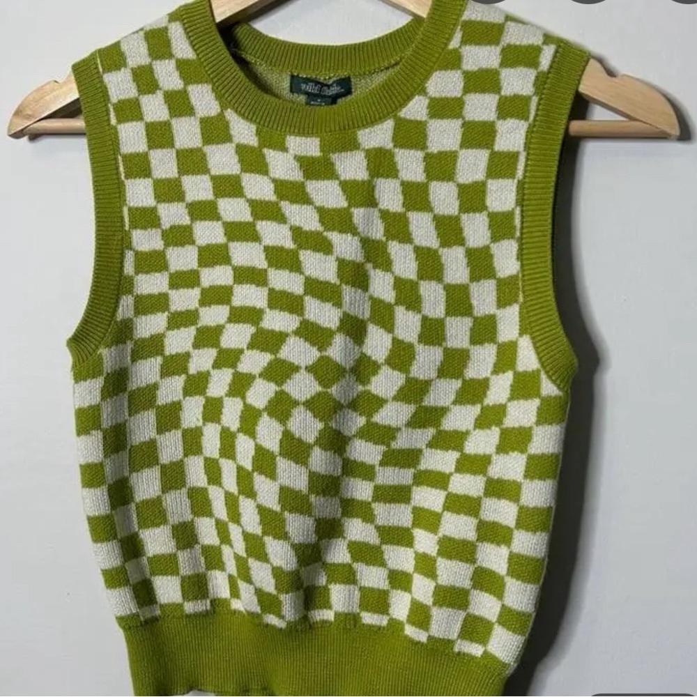 Wild Fable Green and White Checkered Vest